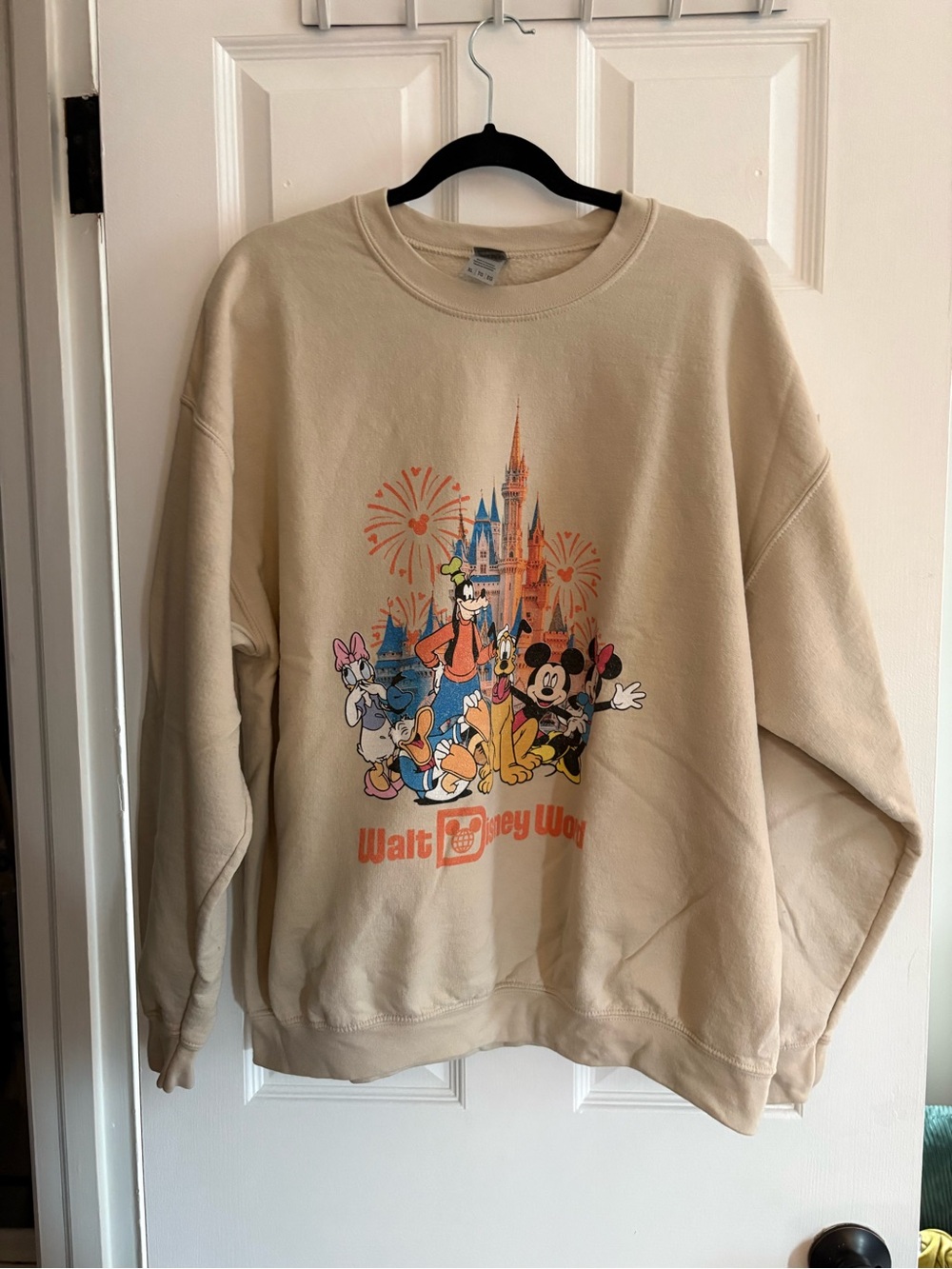 Disney Cream Crewneck Sweatshirt with Colorful Castle & Characters